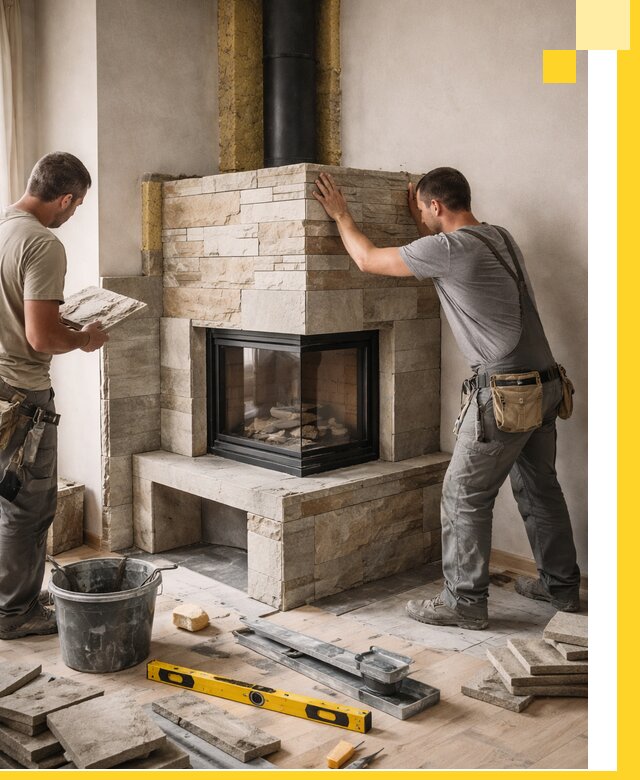 Угловые камины под ключ проект, монтаж и отделка в Жигулёвске