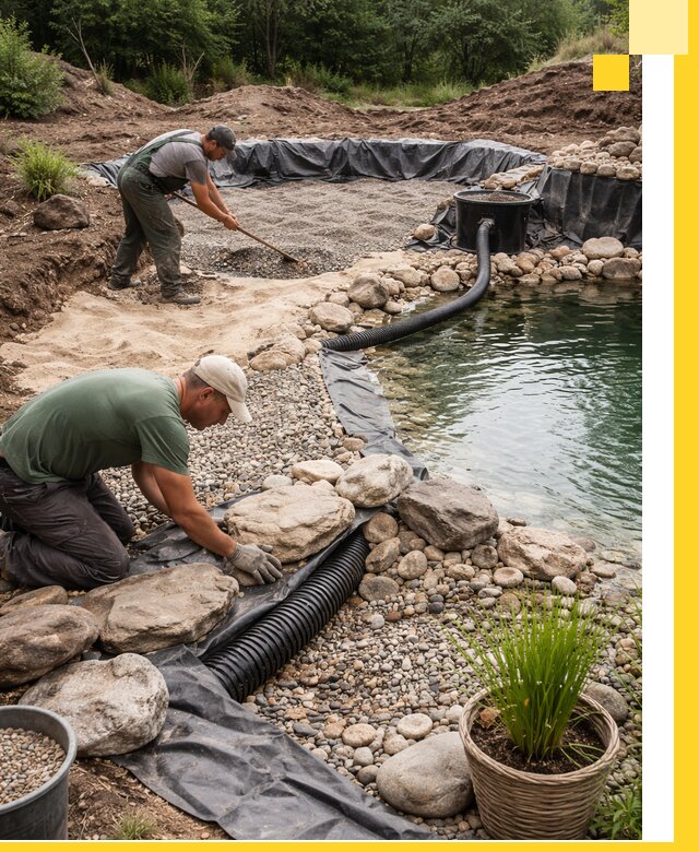 Строительство природных бассейнов и озер в Жигулёвске под ключ