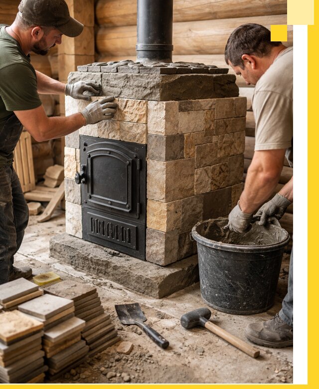 Облицовка банной печи под ключ в Жигулёвске: камень и плитка