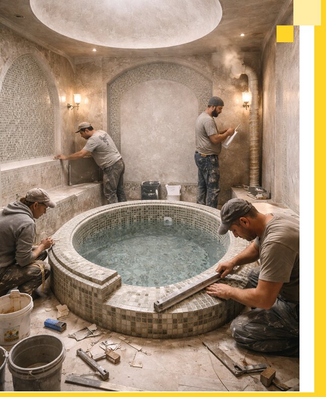 Профессиональное строительство хамама с бассейном в Жигулёвске под ключ