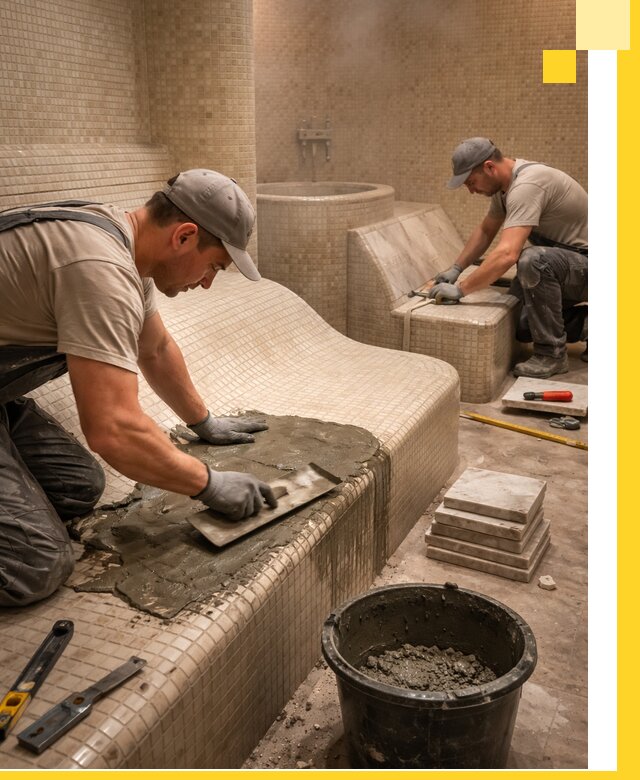 Лежаки для хамама под ключ в Жигулёвске, проект и монтаж