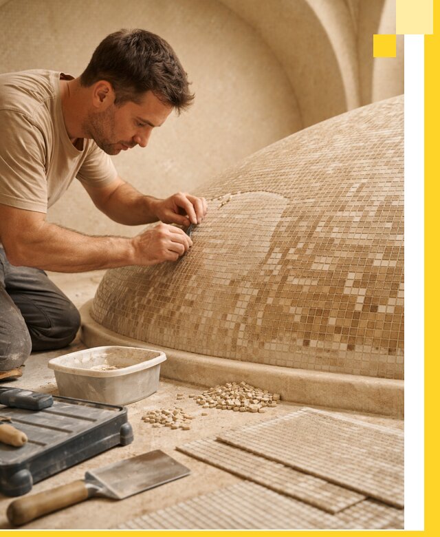 Профессиональная укладка мозаики для хамама под ключ в Жигулёвске